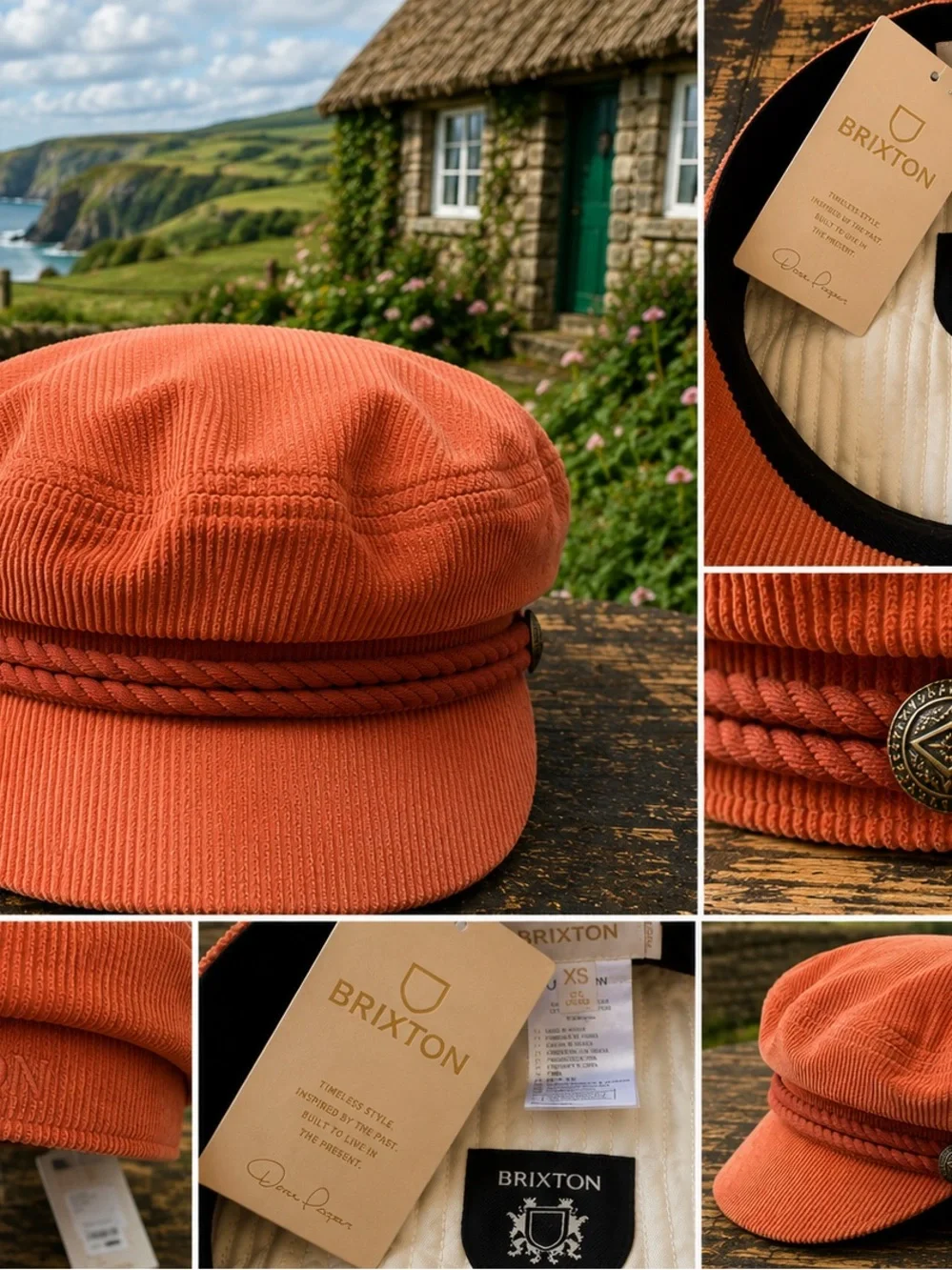 Brixton Corduroy Mariner Cap in Burnt Orange